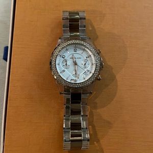 Michael Kors clear and rose gold diamond watch